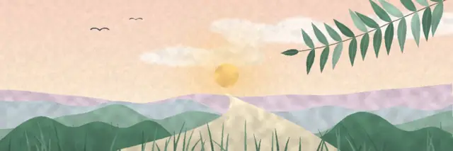 Ilustração em aquarela de um caminho ao amanhecer